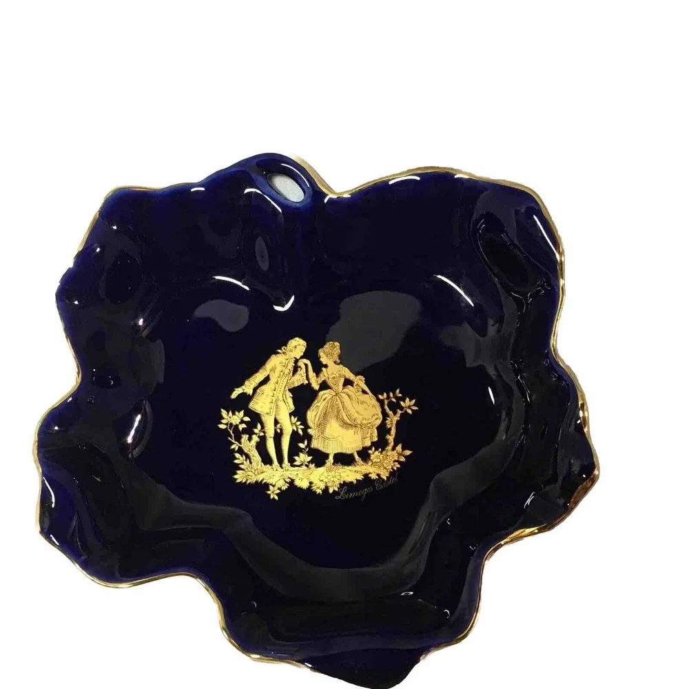 Limoges Veritable Porcelaine D'Art Cobalt Blue & Real Gold Trim Dish